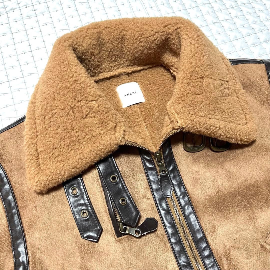 AMERI S Shearling Flight Jacket Brown Faux Mouton… - image 7