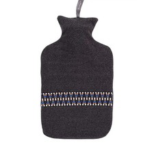 Fashy 2 Litre Hot Water Bottle with Embroidered Border Case - Black/Multi