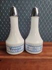 Vintage Gemco Oil & Vinegar Cruet Blue Hanging Snowflake Garland Corelle Pyrex