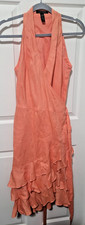 $189 Ralph Lauren Peach Linen A-Line Ruffle Halter Midi Wrap Sun Dress Size 6