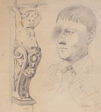 Johannes Hanse Porträt Entwurf Bauplastik Unikat Zeichnung Bleistift um 1880