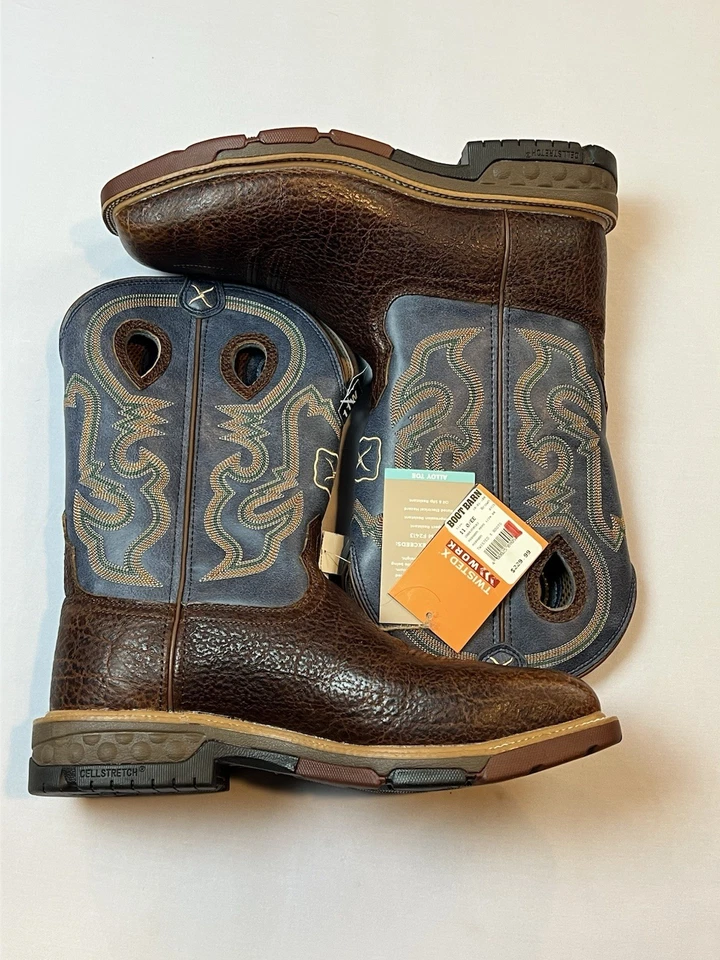 Twisted X 工作靴男式 11EE 棕色皮革方头安全鞋头 MXBA005 全新带标签 — 第 3/4 张图片