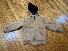 Carhartt Duck Canvas Jacket Brown Full Zip Quilted Outdoor Hooded Boys XS