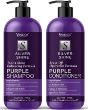 Sulfate Free Brass Toning Purple Shampoo and Conditioner Set for Grey and Sil...