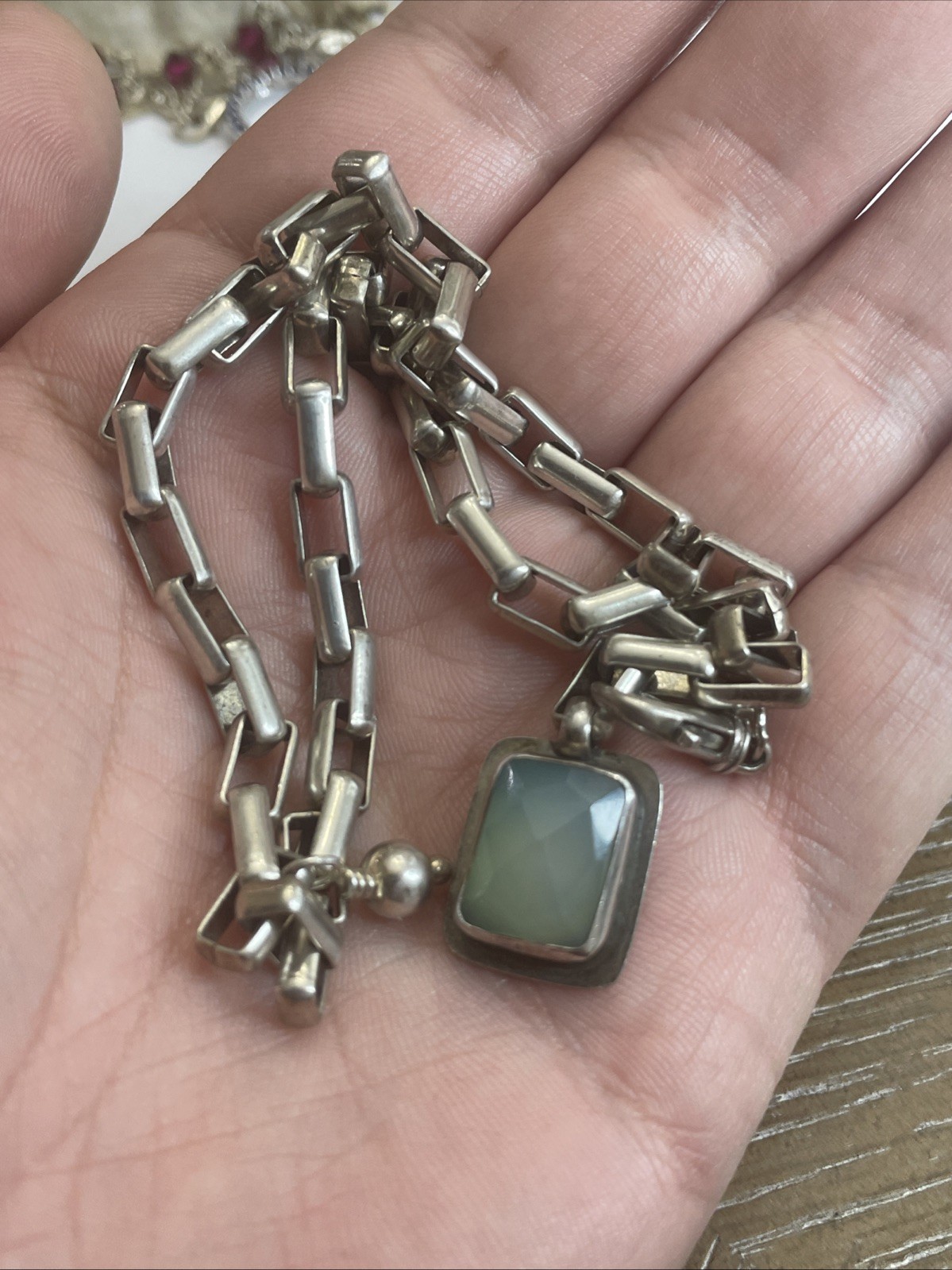 Solid Sterling Jumbo Box Link With Moonstone Brut… - image 4