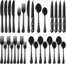 24 Pcs Black Silverware Set, Food-Grade Stainless Steel Cutlery Flatware Set