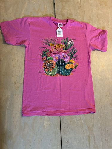 VTG 90s Single Stitch T-Shirt Women LCactus Desert Art Pink Made In USA