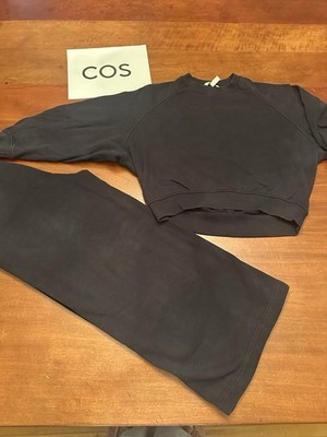COS 2 item lot! Sweatshirt CREW and CROPPED WIDE-LEG PANTS soft NAVY Womens S