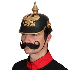 Kaiser Haube für Karneval Preußische Pickelhaube Bismarck Helm Schwarz Gold
