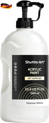 Shuttle Art Acrylfarbe Weiß 1000Ml, Weiße Acrylfarben Set in Pumpflasche Mit Dec