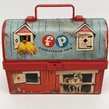 Vintage Fisher Price Toys Barn Farm Mini Red Lunch Box Only