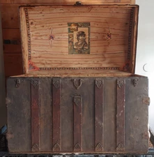 Antique Trunk 19th c. LARGE Dome-Top, Barrel-Top, Round-Top Steamer Trunk 36"L