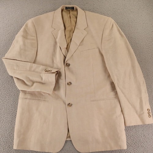 Hopsack Jacket L Beige Tan Linen Viscose Blazer Sport Coat Slub 44R