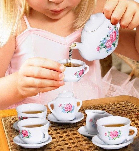 23PCS ROSE Flower Porcelain Ceramic Tea Set Pretend Play Kids Toy Mini Kit WHITE - Picture 4 of 11