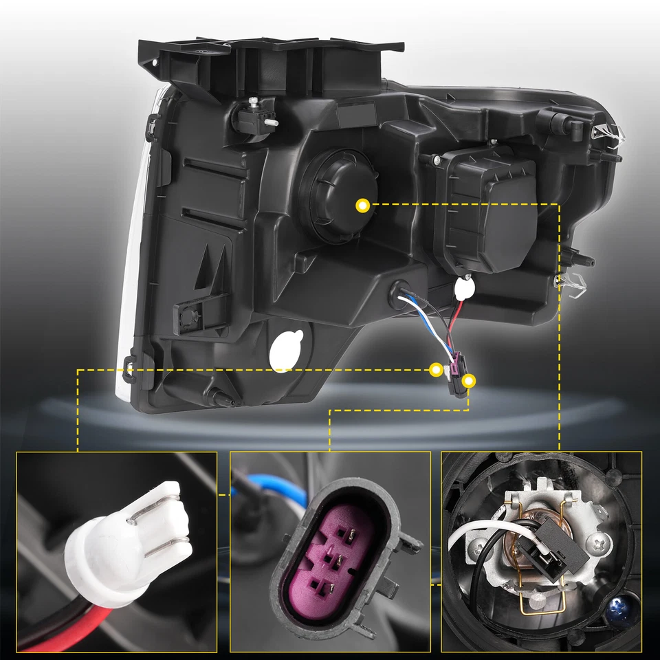 Projector Headlight Assembly Fit Ford F150 F-150 2009-2014 Chrome DRL LED Tube Foto 4 de 4