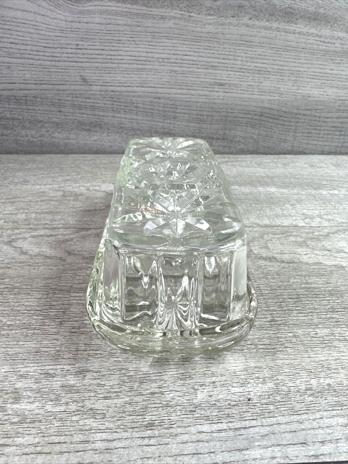 Vintage Unbranded Prescut Clear Glass Butter Dish 7 1/4" Star and Fan
