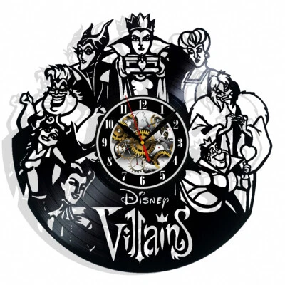 VINYL TIME Disney Villains Vinyl Wall Clock Gift Birthday Holiday Art Home Room Decor
