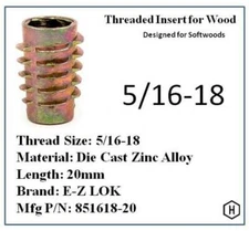 E-Z LOK 5/16-18 Die Cast Zinc Alloy Hex-Drive Threaded Insert for Wood (10 Pcs)