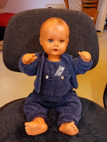 Vintage "Schildkröt" Babypuppe, gemarkt 45, Zelluloid, 60er Jahre, 45 cm groß