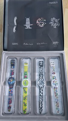 4 SWATCH WATCHES, 4 DESIGN ARTISTS LIMITED EDITION ZS40 FROM LUGANO NEW + PAPERS