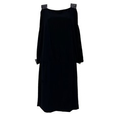 Dressbarn DB Blouson Dress Women's Size 6 Slit Sleeve Knee Length Black Cocktail