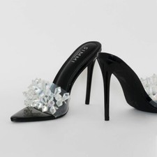 NIB - SIMMI LONDON Women's 'CINDY' Black PATENT CRYSTAL STILLETTO MULES - 10