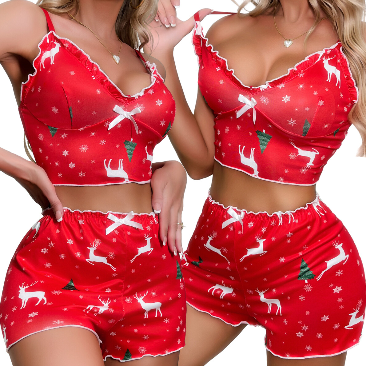 Women Sexy Silk Vest Lingerie Pajamas Set Underwear Sleepwear Camisole  Shorts US