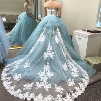 Luxury Blue Quinceanera Dresses Puffy Ball Gown Strapless Lace Applique  Sweet 16