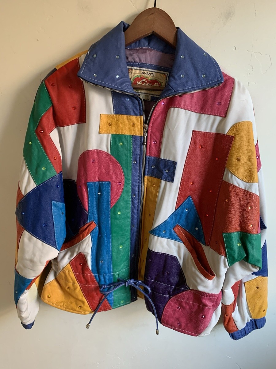 Vintage Avanti Leather Jacket Large Color Block Patchwork Vintage Avanti Leather Jacket Large Color Block Patchwork