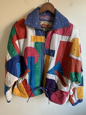 Vintage Avanti Leather Jacket Large Color Block Patchwork Vintage Avanti Leather Jacket Large Color Block Patchwork