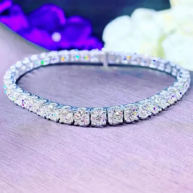 VALENTINO Bracciale Tennis Donna 4mm Taglio Tondo D VVS1 Moissanite 7" Placcato Oro Bianco 14k