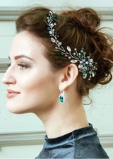 Bridal Headband Emerald Hair Vine for Wedding Bridesmaid Headpiece Prom Party...