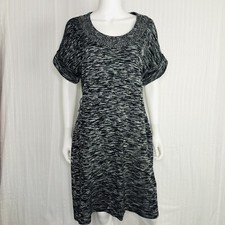 Calvin Klein Black Gray Short Sleeve Sweater Knit Dress Spacedye NO Belt Large