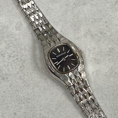 VTG Caravelle Watch Women 13mm Black Dial Square Manual