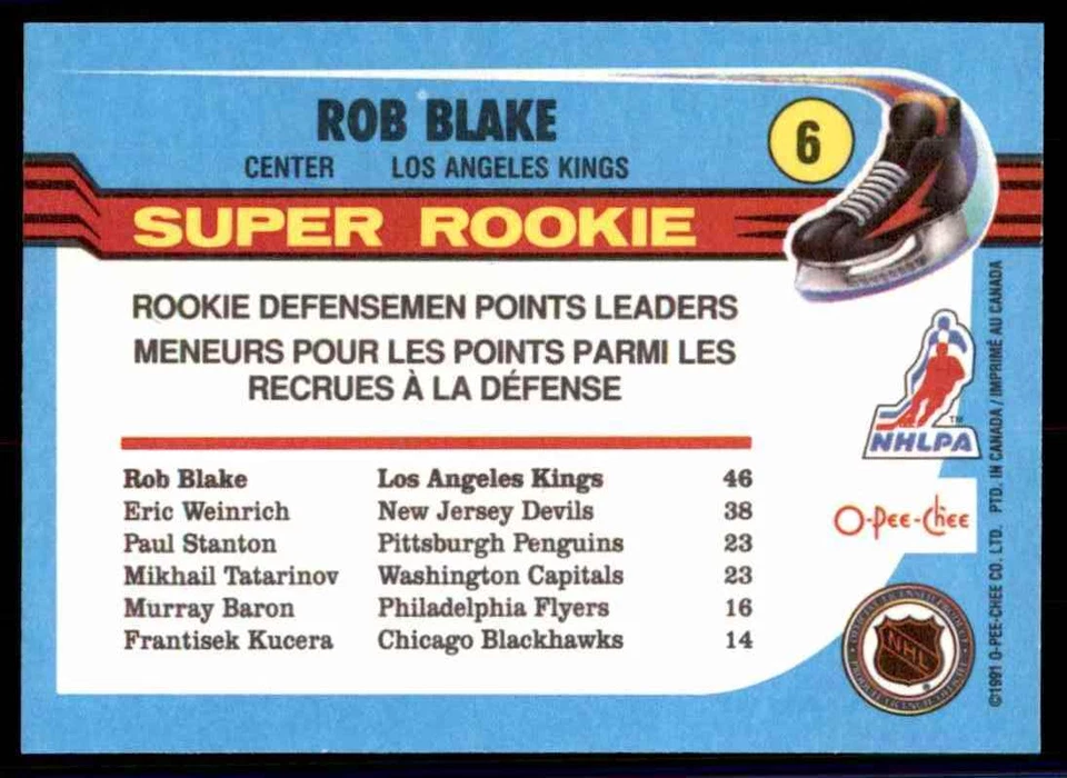 1991-92 O-Pee-Chee Rob Blake #6 - Image 2 of 2