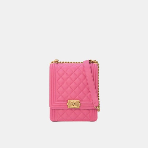 Chanel Boy Pink North South Bag In Gold Hardware
