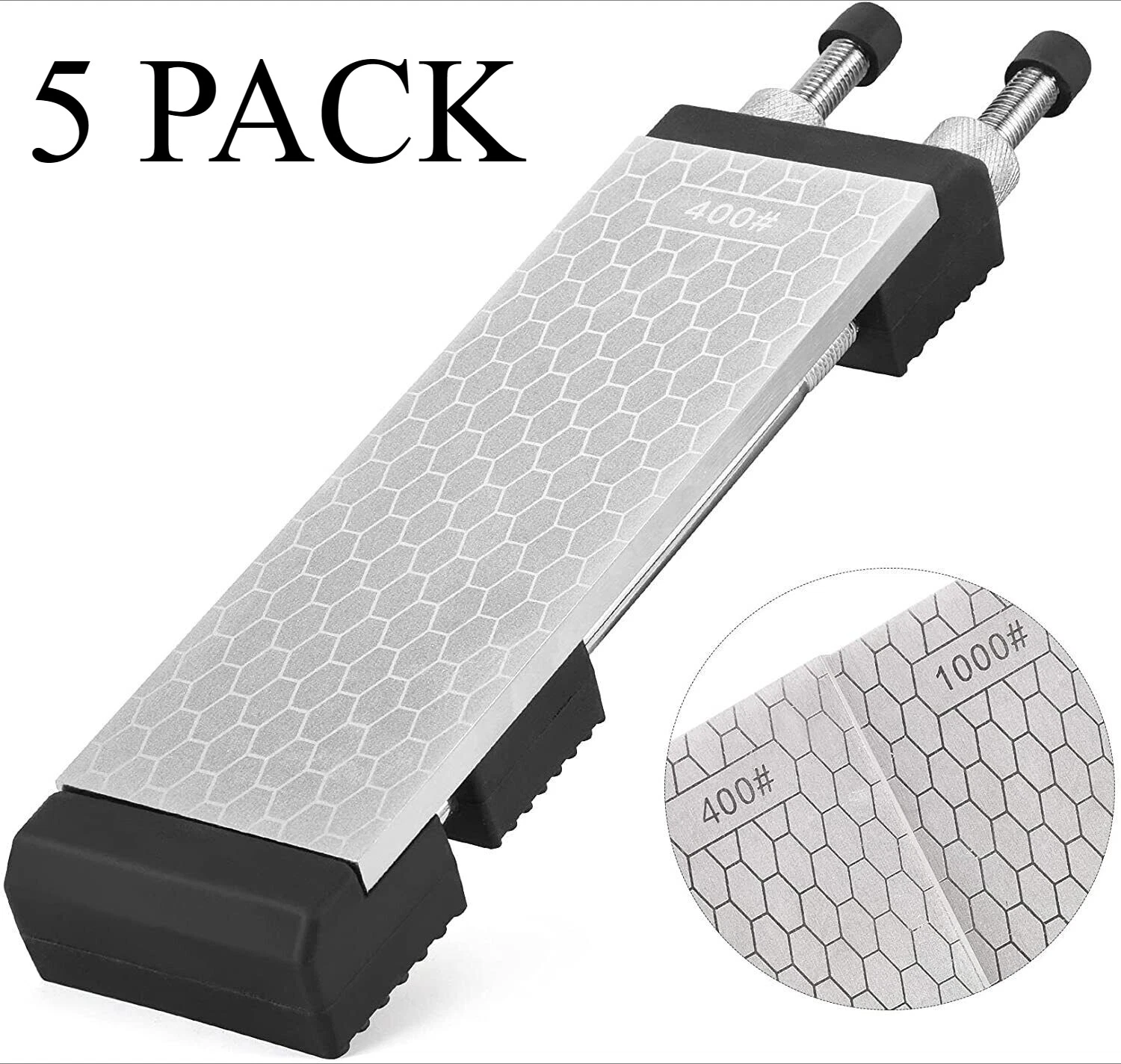5PCS 8in Diamond Sharpening Stone Double Sided 400/1000Grit with Non-Slip Holder