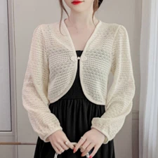 Chinese Style Ladies Lace Cropped Top Bolero Shrug Cape Cardigan Hollow Shirt