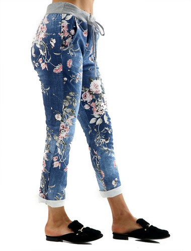 Elegante Pantaloni Jogger Donna Italiana Donna Floreale Vita Elastica Regno Unito Taglia 10-16 - Foto 4 di 7