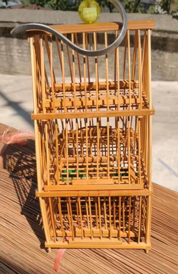 New 2Door Bamboo Birdcage Repeating Trap Cage for Birds Catch Birds