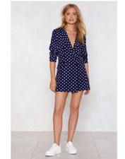 Nasty Gal Womens Dot to Take Off Polka Dot Navy Blue Blazer Dress SZ 4US/8UK $70
