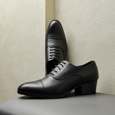 Mens Pointed Toe Lace Up Oxfords Rreal Leather Formal Dress Business Heels Shoes
