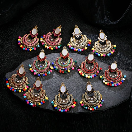 Vintage Women's Ethnic Indian Jhumki Stud Earrings Gemstone Gypsy Tribal Jewelry - Picture 1 of 41
