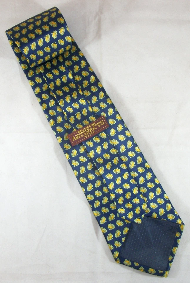 MUSEUM ARTEFACTS RANAS Corbata Óptica Azul y Verde Seda 61" Largo x 4" W (F172) Foto 3 de 3