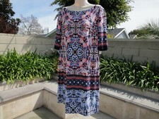 Eliza J PAISLY SHIFT DRESS Knit/Lined, Navy Print, 3/4 Sleeve, Wmn US SZ 16, NWT