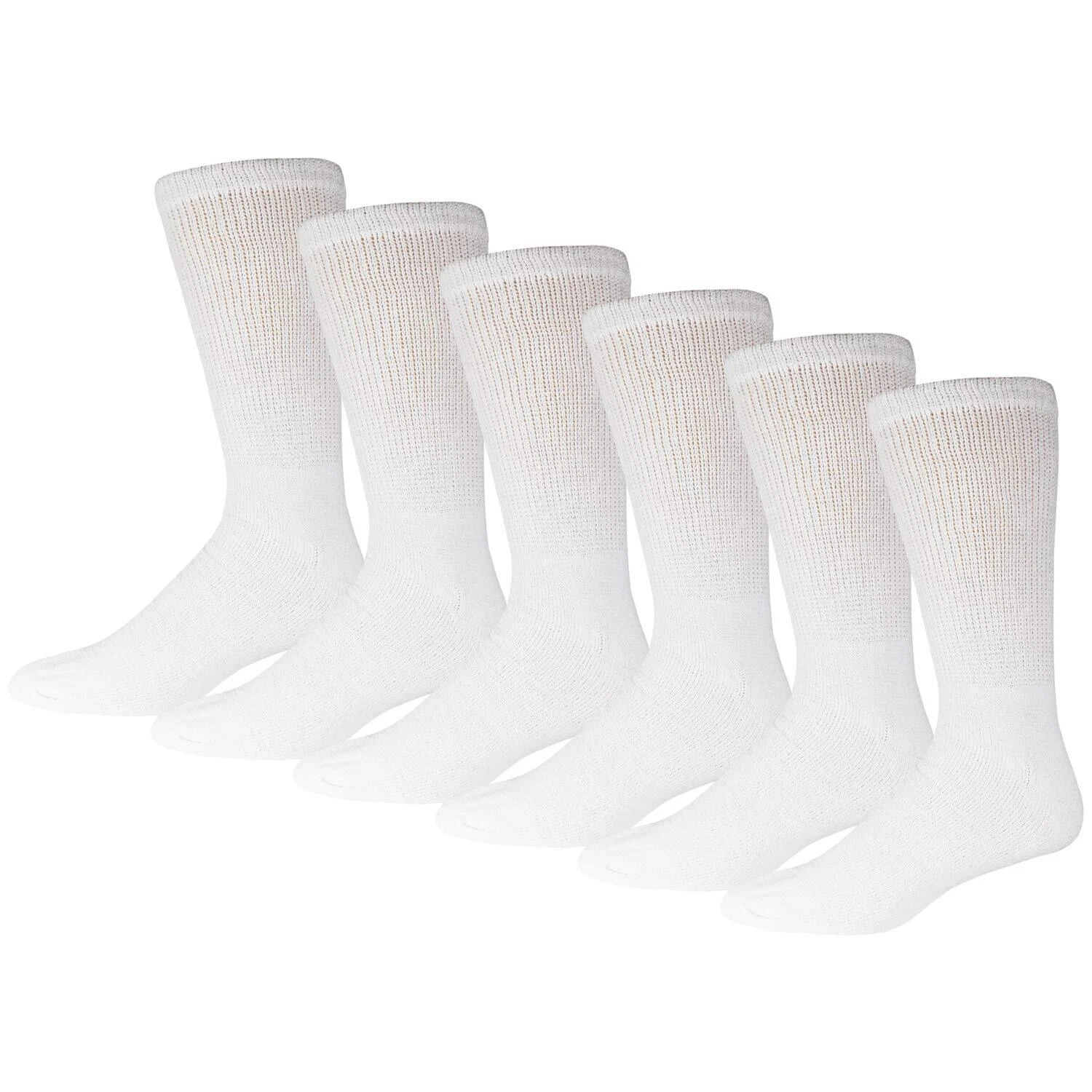 6 Pairs Cotton Diabetic Crew Socks Non-Binding Fits Men 8-10/Women 9-11