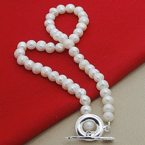 Collares de cadena de perlas naturales de plata de ley 925 esplendor de agua dulce joyería - Imagen 2 de 5