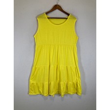 Boho Joyful Minimalist  Women XL Yellow Tiered Sleeveless Babydoll Mini Dress