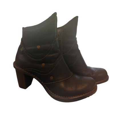 El Naturalista 504 Dark Brown Leather Ankle Boots Studded Block Heel Spain 36