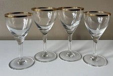 Set of 4 Vintage French Wine Glasses – Clear Handblown with Gold Rim